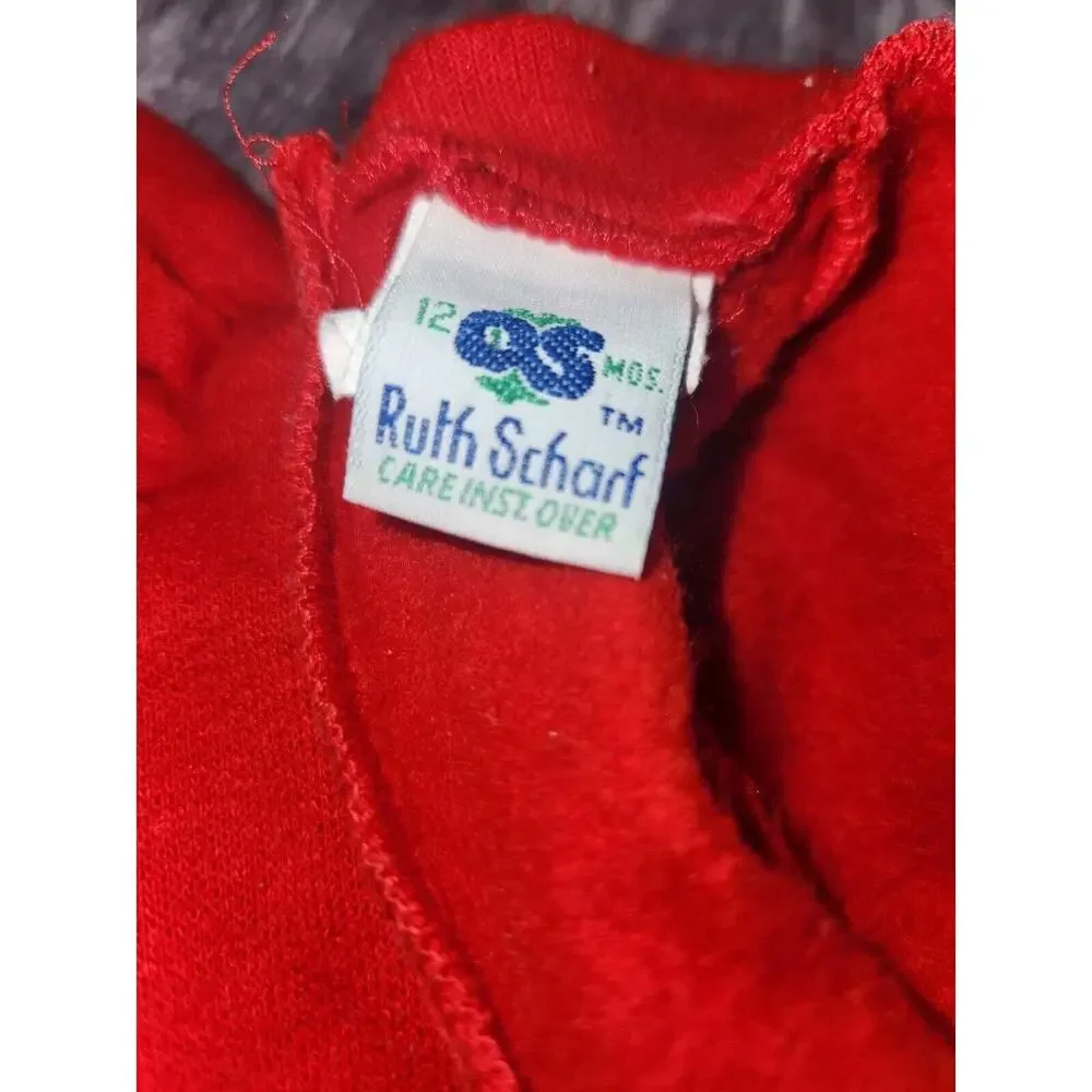 Vintage Ruth Scharf Red Baby Romper Pajamas Christmas Reindeer‎ USA 12M